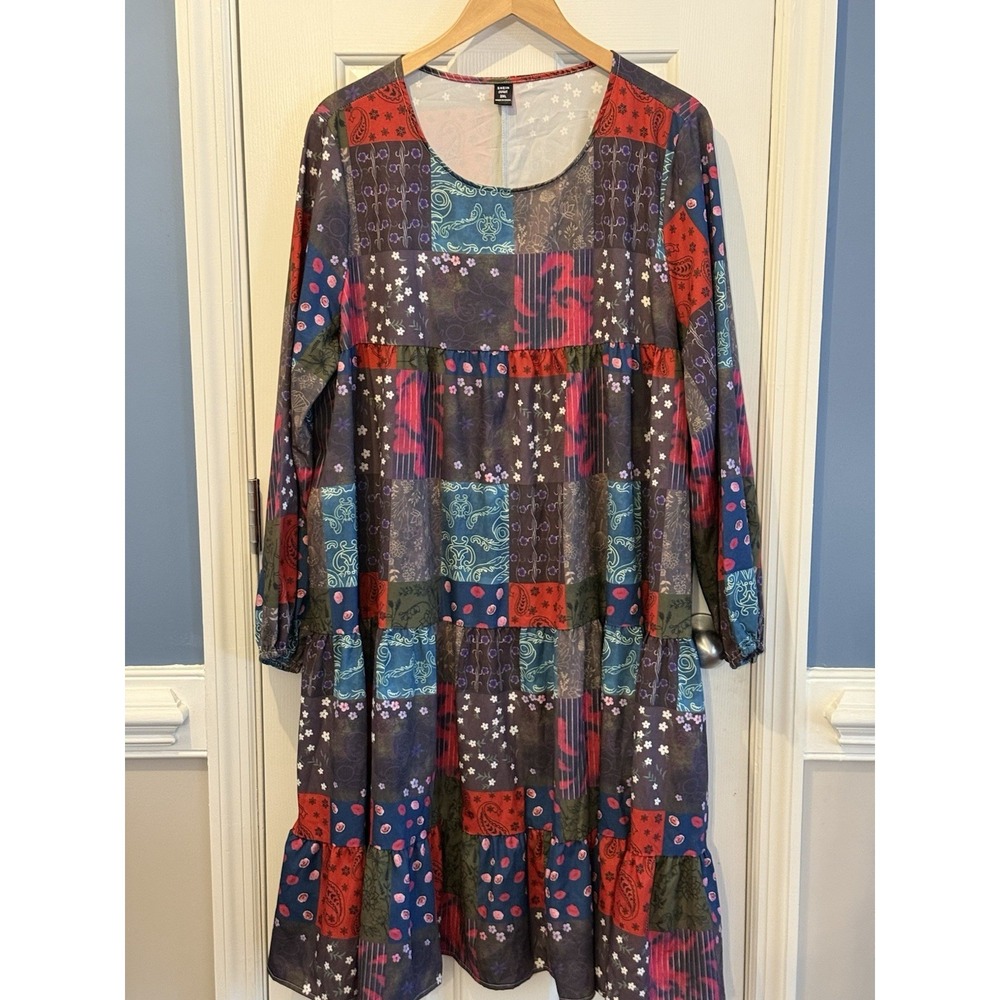 Patchwork Colorful  Boho Dress Size 2X  Shein Modest Spring Summer Party
